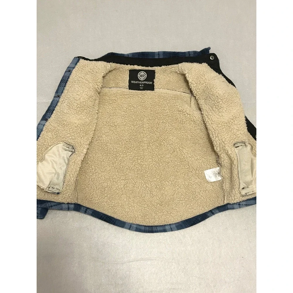 Weatherproof Boys Blue Plaid Sherpa Lined Fleece Shirt Jacket Shacket Size 4/5